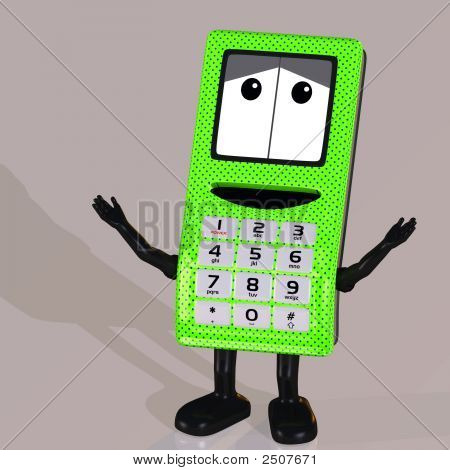Cartoon Cell Phone With Cute And Funny Emotional Face