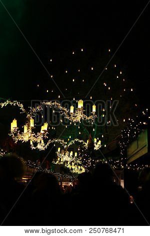 Fairylights At Night At Christmas Market, Cologne, Germany