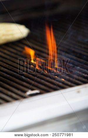 Open Flame On The Grill Ready For Cooking