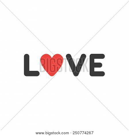 Flat Design Style Vector Illustration Concept Of Black Love Text With Red Heart Symbol Icon On White