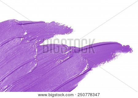 Purple Ultraviolet Smear Paint Or Cream Isolated On White Background. Cosmetic Texture