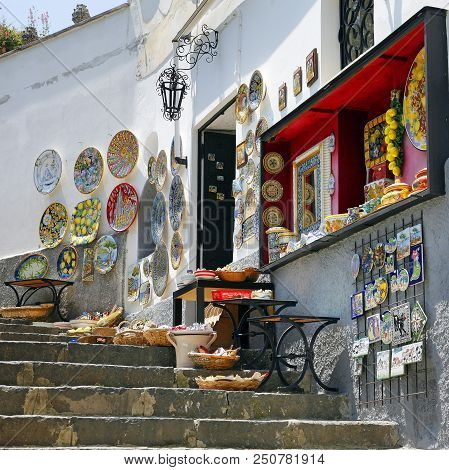 Ravello, Italy - June 03, 2012: A Ceramics Shop In Ravello,  Amalfi Coast, Salerno - Italy,