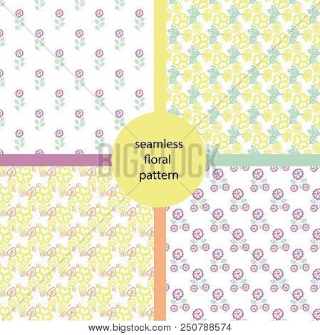 Set Of Doodle Floral Pattern. Vector Illustration. Textile Or Paper Design