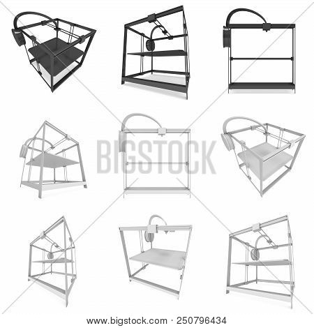 3d Printer Set Isolated On White Render Illustration