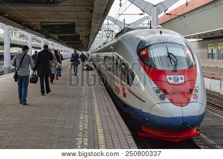 The High Speed Passenger Train Sapsan On The Platform Of The Leningrad Station.
