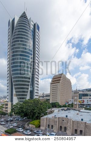 Haifa, Israel - July 19, 2018: View Of Various Buildings In The Downtown District Of Haifa, Israel