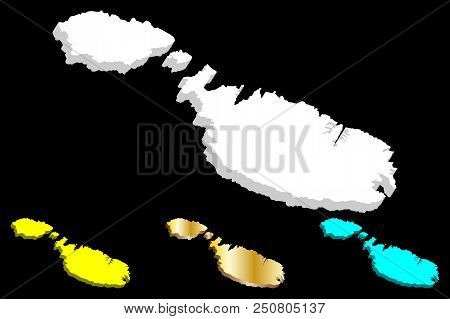 3d Map Of Malta (republic Of Malta) - White, Yellow, Blue And Gold - Vector Illustration