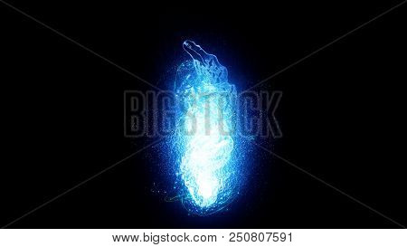 Particle Magic Liquid. Abstract Neon Futuristic Glowing Flame With Glitter That Sparkles And Twirl. 