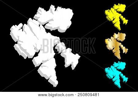 3d Map Of Svalbard (spitsbergen) - White, Yellow, Blue And Gold - Vector Illustration