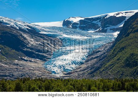 The Blue Svartisen Glacier In North Norway