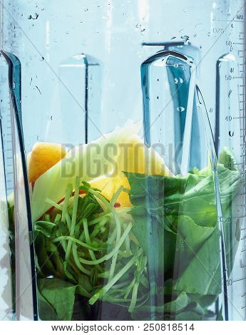 Healthy Smoothie For Weight Loss. Ingredients For Smoothie In Blender Clouseup. Ingredients Such As: