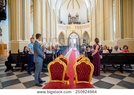 Editorial Church In Gothic Style, Interior. Akhitektura In Gerviaty Near Grodno, Belarus. Wedding. J