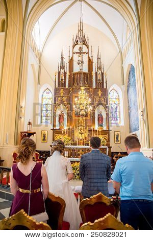 Editorial Church In Gothic Style, Interior. Akhitektura In Gerviaty Near Grodno, Belarus. Wedding. J