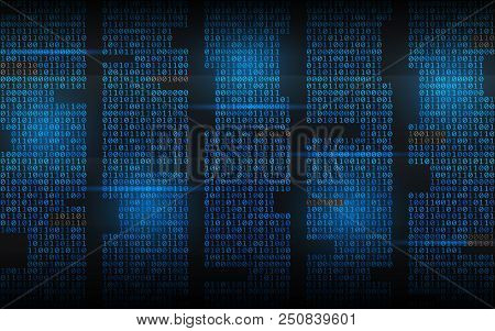 Binary Background. Abstract Streaming Code. Matrix Digits On Dark Backdrop. Blue Columns With Lights