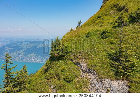 Slope Of Mt. Rigi In Switzerland In Summer. Mt. Rigi Is A Popular Tourist Destination, Accessible By