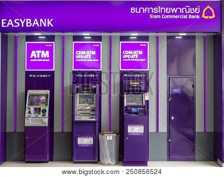Pattaya, Chonburi /thailand - July 19, 2018: The Siam Commercial Bank Atm In The Department Store. S