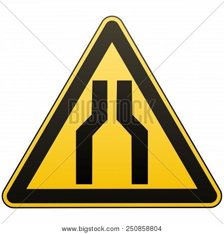 Caution - Danger. Carefully Narrow The Passage. Warning Sign. Yellow Triangle With A Black Image. Wh