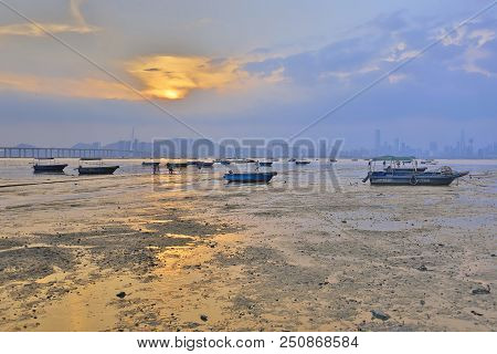 Old Wooden Fishing Boats Near Lau Fau Shan