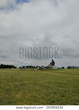 Srostki, Siberia, Altai Region, Russia - 24 July, 2018: Bronze Monument Of Soviet Writer Vasily Maka