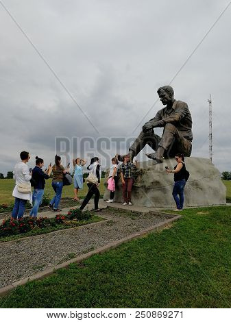 Srostki, Siberia, Altai Region, Russia - 24 July, 2018: Bronze Monument Of Soviet Writer Vasily Maka