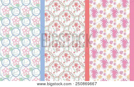 Set Of Doodle Floral Pattern. Vector Illustration. Textile Or Paper Design