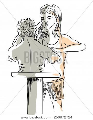 Female Sculptor.

Woman Creating Sculture.
Woman Artist  Creating An Ancient Sculpture.