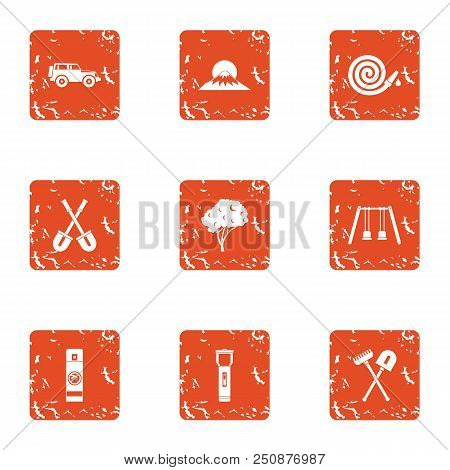 Master Garden Icons Set. Grunge Set Of 9 Master Garden Vector Icons For Web Isolated On White Backgr