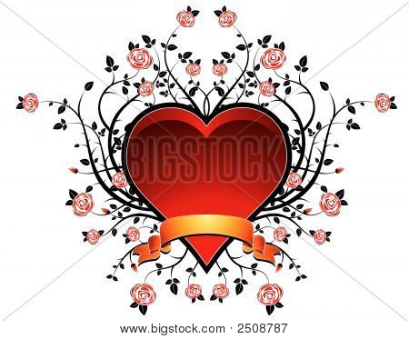 Rotes Herz mit Rosen, Vektor