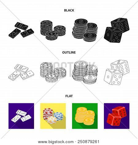Domino Bones, Stack Of Chips, A Pile Of Mont, Playing Blocks. Casino And Gambling Set Collection Ico