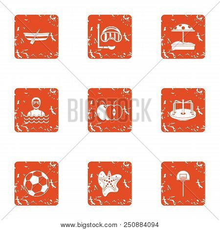 Amateur Sport Icons Set. Grunge Set Of 9 Amateur Sport Vector Icons For Web Isolated On White Backgr