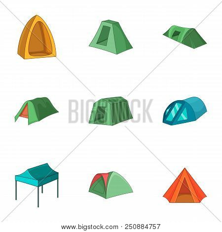 Beach Tent Icons Set. Cartoon Set Of 9 Beach Tent Vector Icons For Web Isolated On White Background