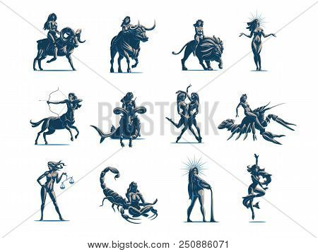 Zodiac Signs. Set Of Vector Emblems. Vector Illustration.