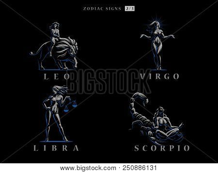 Zodiac Signs. Set Of Vector Emblems. Vector Illustration.