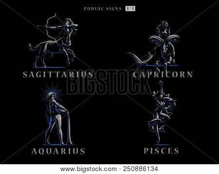 Zodiac Signs. Set Of Vector Emblems. Vector Illustration.