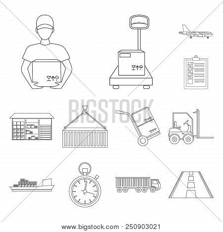 Logistics Service Outline Icons In Set Collection For Design. Logistics And Equipment Vector Symbol 