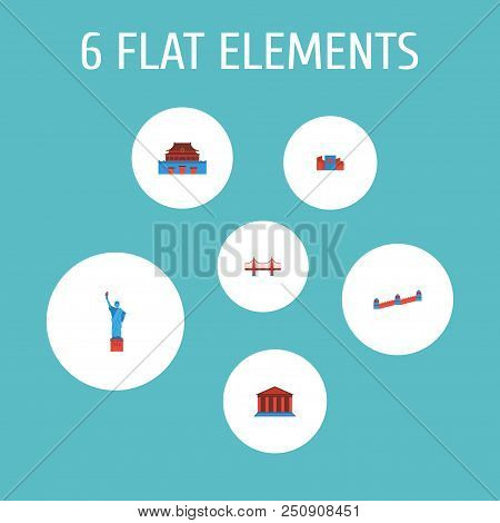Set Of Landmarks Icons Flat Style Symbols With Great Wall, Shibuya, Academy And Other Icons For Your