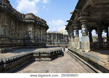 Chennakeshava Temple Complex, Belur, Karnataka, India. General View From The South West. From Left, 