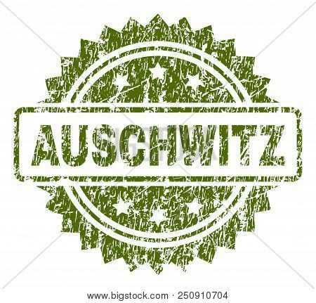 Auschwitz Stamp Seal Watermark With Rubber Print Style. Green Vector Rubber Print Of Auschwitz Capti