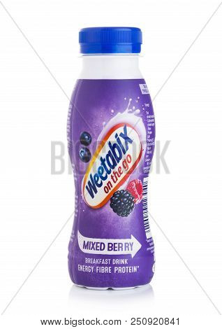 London, Uk - July 29, 2018: Plastic Bottle Of Weetabix Breakfast Drink Energy Fiber Protein With Mix