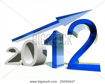 Anno 2012 concettuale, ad alta risoluzione come un grafico con una freccia blu isolated on white background
