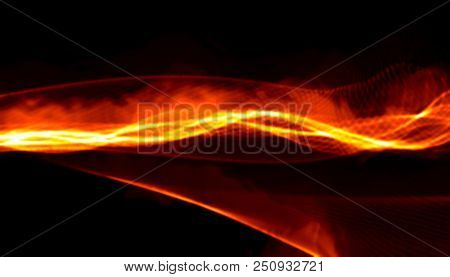 Abstract Red Smoke Fire Over Black Background. Wavy Elegant Backdrop For Your Design And Art.