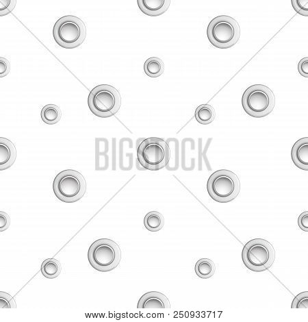 Golden Eyelet Seamless Pattern Isolated On White Background. Metal Polka Dot With Hole Imitation. Ve