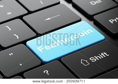 Cryptocurrency Concept: Computer Keyboard With Word Feathercoin, Selected Focus On Enter Button Back