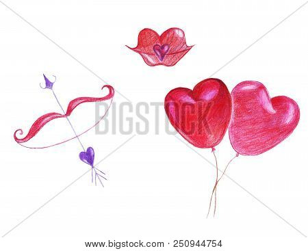 5632524 Hand Drawn Watercolor Pencils Elements Decoration Valentine's Day