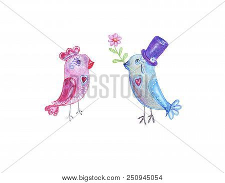 5632526 Hand Drawing Watercolor Pencils Boy And Girl Birds