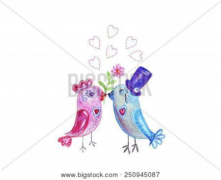 5632528 Hand Drawing Watercolor Pencils Boy And Girl Birds