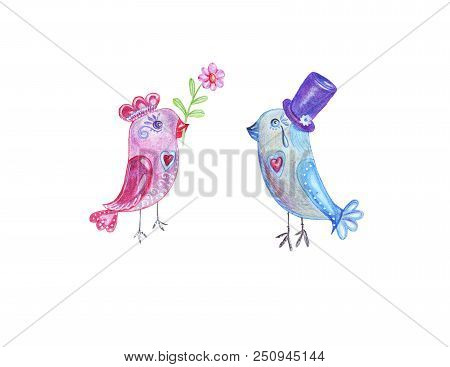 5632532 Hand Drawing Watercolor Pencils Boy And Girl Birds
