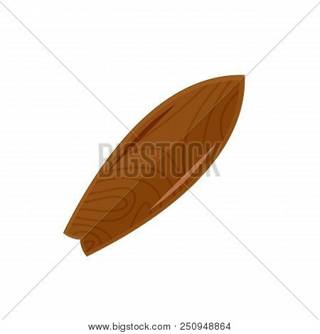Old Wood Surfboard Icon. Flat Illustration Of Old Wood Surfboard Vector Icon For Web Isolated On Whi