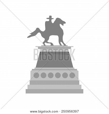 Man At Horse Statue Icon. Flat Illustration Of Man At Horse Statue Vector Icon For Web Isolated On W