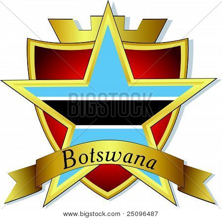 Vektorové Zlatá hvězda, aby vlajka Botswany na pozadí štít